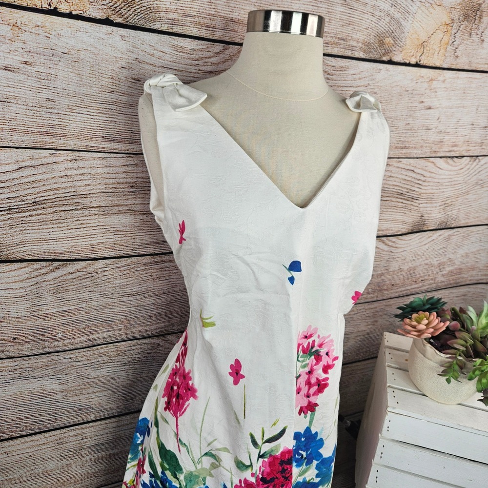 Chaps Women's White‎ Floral Print Sleeveless Dress Size 12 V-Neck - Picture 2 of 5